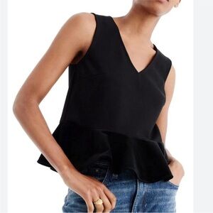 J.Crew Black Ponte V-Neck Peplum Top Velvet Ruffle Small NWT